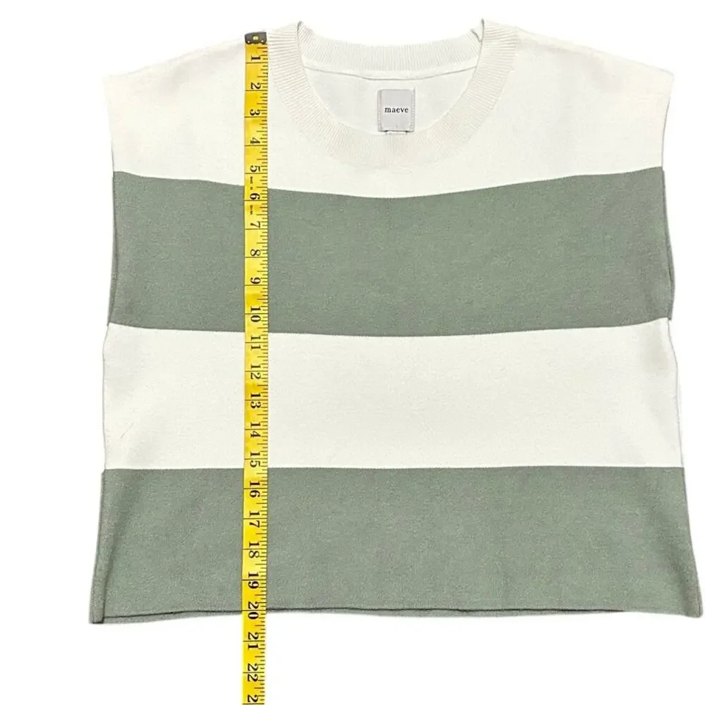 Maeve Anthropologie Sweater Vest Women's Size Med Green Ivory Striped Knit Top - Picture 9 of 9